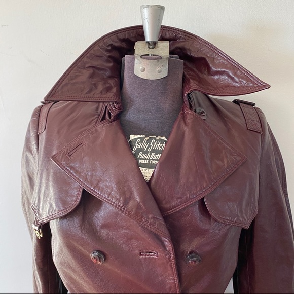 Vintage Etienne Aigner Leather Jacket Trench Wrap Coat Oxblood Burgundy 60s 70s - Picture 3 of 15